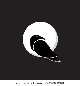vector illustration of a raven silhouette with a black and white moon