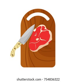 Vector illustration of raw beef on cutting board with knife