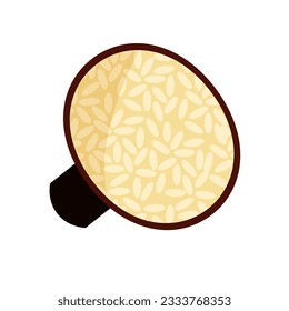 Ilustración vectorial de granos de arroz crudos en una placa oscura aislados en un fondo blanco
