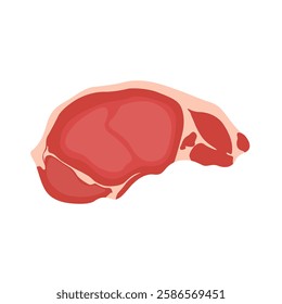 Vector illustration of raw meat in cartoon flat style. Butchery food set elements in flat graphic design. Collection of raw slices of beef, lamb, pork, steak, bacon. Fresh meat product