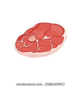 Vector illustration of raw meat in cartoon flat style. Butchery food set elements in flat graphic design. Collection of raw slices of beef, lamb, pork, steak, bacon. Fresh meat product