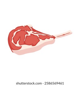 Vector illustration of raw meat in cartoon flat style. Butchery food set elements in flat graphic design. Collection of raw slices of beef, lamb, pork, steak, bacon. Fresh meat product