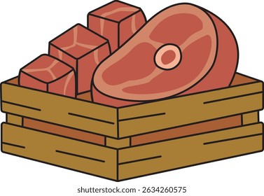 A vector illustration of raw meat in a crate, ideal for food and culinary themes.