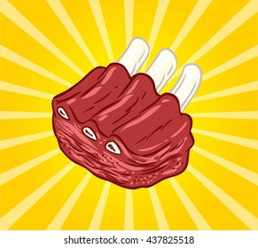 Vector illustration of raw meat with yellow burst background