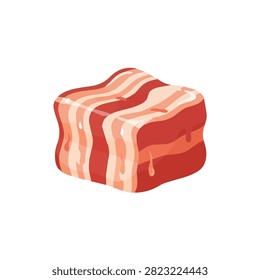 Vector Illustration of a Raw Pork Belly Cube with Red Meat and Fat Layers Isolated on White