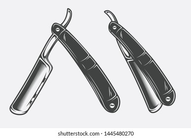 Vector illustration of a razor in two variants on a white background. All elements have a white substrate and are grouped.