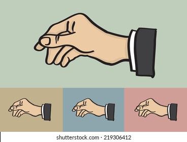 Vector illustration of a reaching hand with curled fingers of a businessperson isolated on different color background
