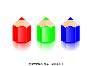 Vector illustration of read, green and blue pencils. RGB color mode