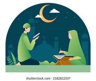 vector illustration of read quran