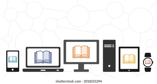 Vector Illustration Of Readable Book And Different Electronic Devices