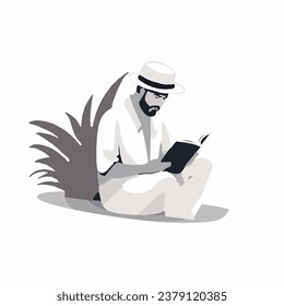 vector illustration. reading a book Stylish man. isolated cartoon outline characters on white background.