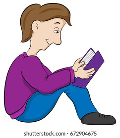 vector illustration of a reading child sitting on the floor