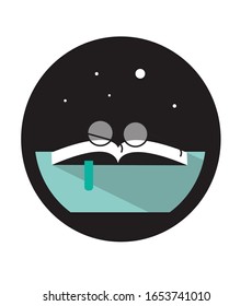 Vector illustration of a reading at night, studying all night