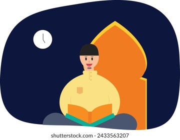 Vector Illustration of reading quran, Ramadhan Concept, Ramadan Kareem, Flat Design