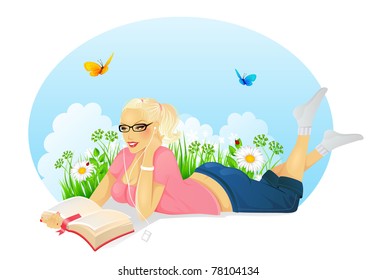 Vector illustration of Reading woman