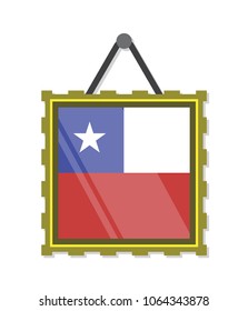 vector illustration real 3d chile flag in gold frame glass on white background