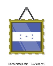 vector illustration real 3d honduras flag in gold frame glass on white background