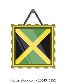 vector illustration real 3d jamaica flag in gold frame glass on white background
