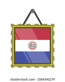 vector illustration real 3d paraguay flag in gold frame glass on white background