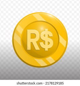 Vector illustration of Real Brazil currency coin in gold color on transparent background (PNG). svg
