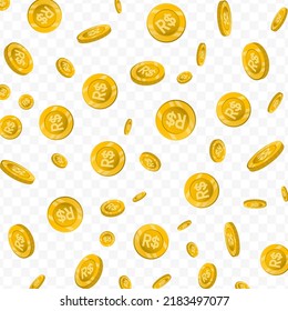 Vector illustration of Real Brazil currency. Flying gold coins on transparent background (PNG).