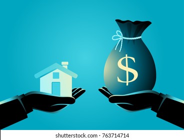 Vector illustration of real estate agent handover a house to a buyer