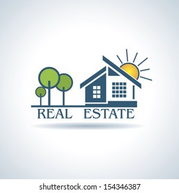 Vector illustration  for Real estate business design with trees and sun. 