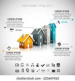 Vector illustration of real estate  infographic made of houses. 22 icons inside file. EPS10.