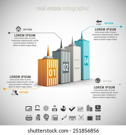 Vector illustration of real estate infographic made of buildings.