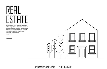 Vector illustration of real estate with line style. Suitable for design element of real estate banner, poster, and landing page background.
