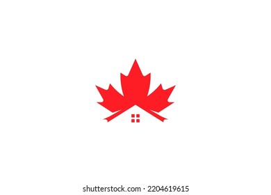 vector illustration of real estate logo combination with maple leaf