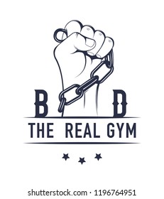 Vector illustration of the real gym label and sign. Badge and symbol in vintage style.