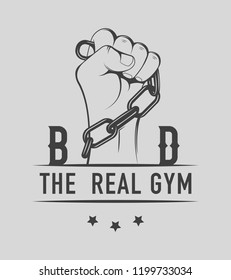 Vector illustration of the real gym label and sign. Badge and symbol in vintage style.