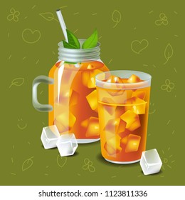 Vector illustration in real style about iced tea with ice