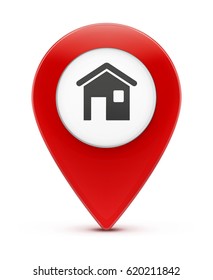 Vector illustration of real-estate concept with glossy red map location pointer icon