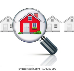 Vector illustration of real-estate concept with magnifying glass and your dream house