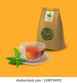 Vector illustration in realism style with tea packaging