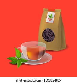 Vector illustration in realism style with tea packaging
