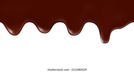 vector illustration of realistic 3d chocolate. seamless dripping melted dark chocolate isolated on white background.brown chocolate texture, cream flow for dessert