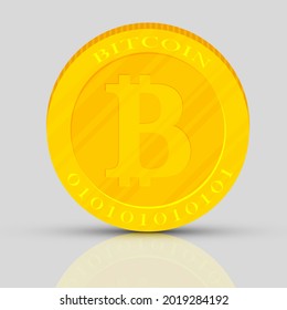 Vektorgrafik von realistischen 3D-Goldmünzen mit Bitcoin-Zeichen. Digitale Währung oder Kryptowährung für elektronische Zahlungen, Bitcoin- und Blockchain-Technologie-Konzept.
