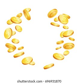 Vector illustration of realistic 3d golden coins with dollar sign. Falling gold coins isolated on white background.