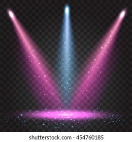 Vector illustration of realistic beam lights on transparent background.