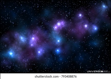 Vector illustration of realistic beautiful nebula with shining stars on cosmic background. 