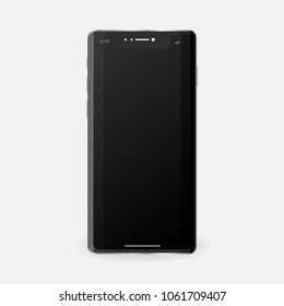 Vector illustration of a realistic black smartphone. Vector layout of the phone off for your design.
