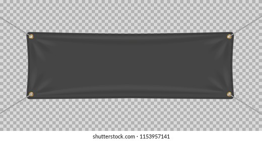 Vector illustration. A realistic black textile banner with folds.  Graphic design elements for advertising, flyers, posters, web site, sale announcement. 