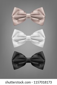 Vector illustration of realistic black, white and beige bowtie bow tie isolated on background