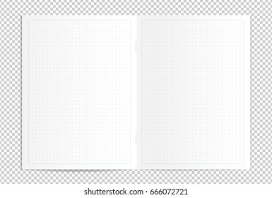 Vector illustration of realistic blank dotted copy book spread isolated on transparent background. Bullet journal, organizer, planner pages