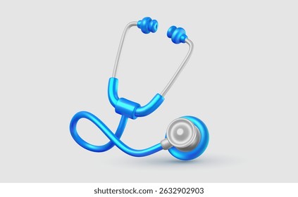 Vector illustration of realistic blue color medical tool. 3d cartoon style design of doctor or nurse stethoscope. Medical symbol of icon of stethoscope for heartbeat for hospital banner, web, poster