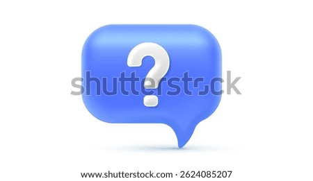 Vector illustration of realistic blue color text speech bubble with question mark. 3d cartoon style design of help information speech bubble. Social media symbol of communication and support icon