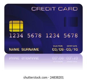 Vector illustration of a realistic blue credit card isolated on white